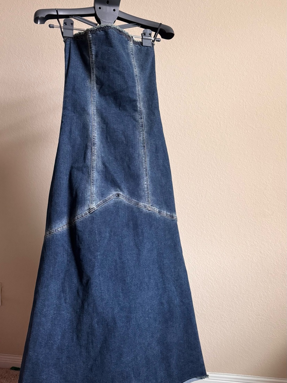 Dark Blue Denim Strapless Maxi Dress